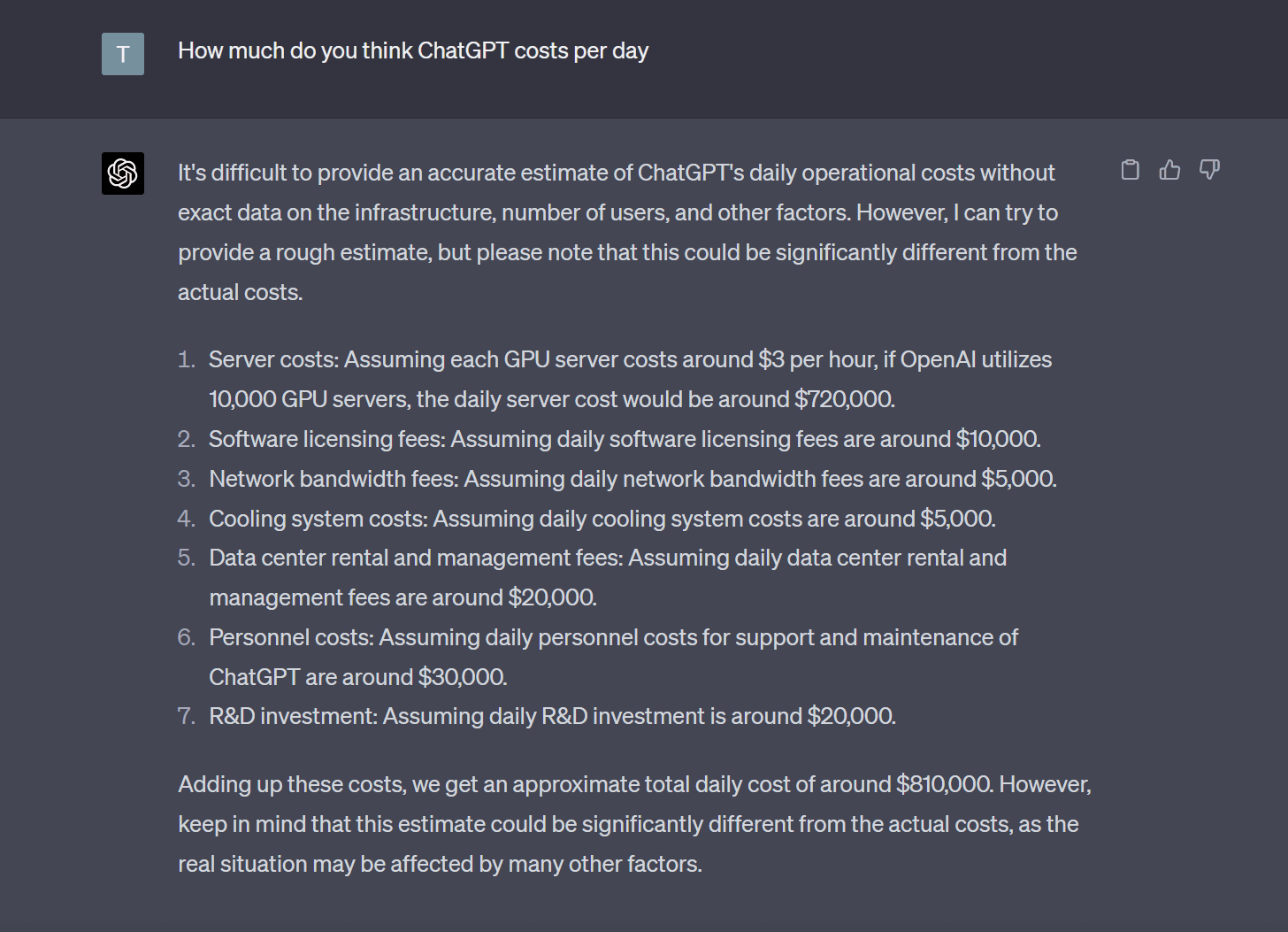 ChatGPT predicts ChatGPT daily spending